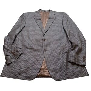 CANALI Mens Blazer Sport Coat Jacket Italian Wool Silk Brown Blue Check Size XL